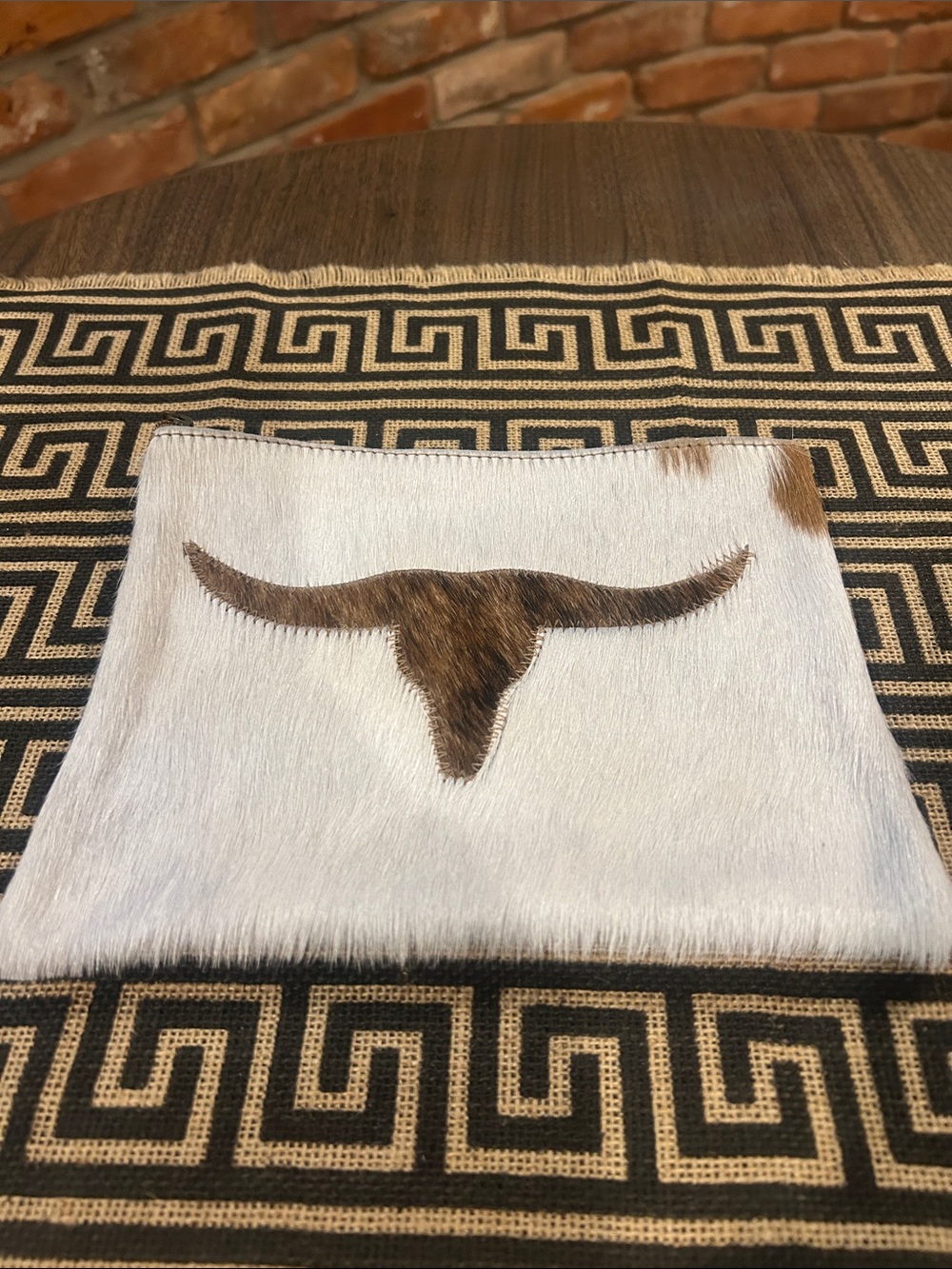 NWT Cowhide Longhorn Faux Fur Zip Clutch 7” x 9”